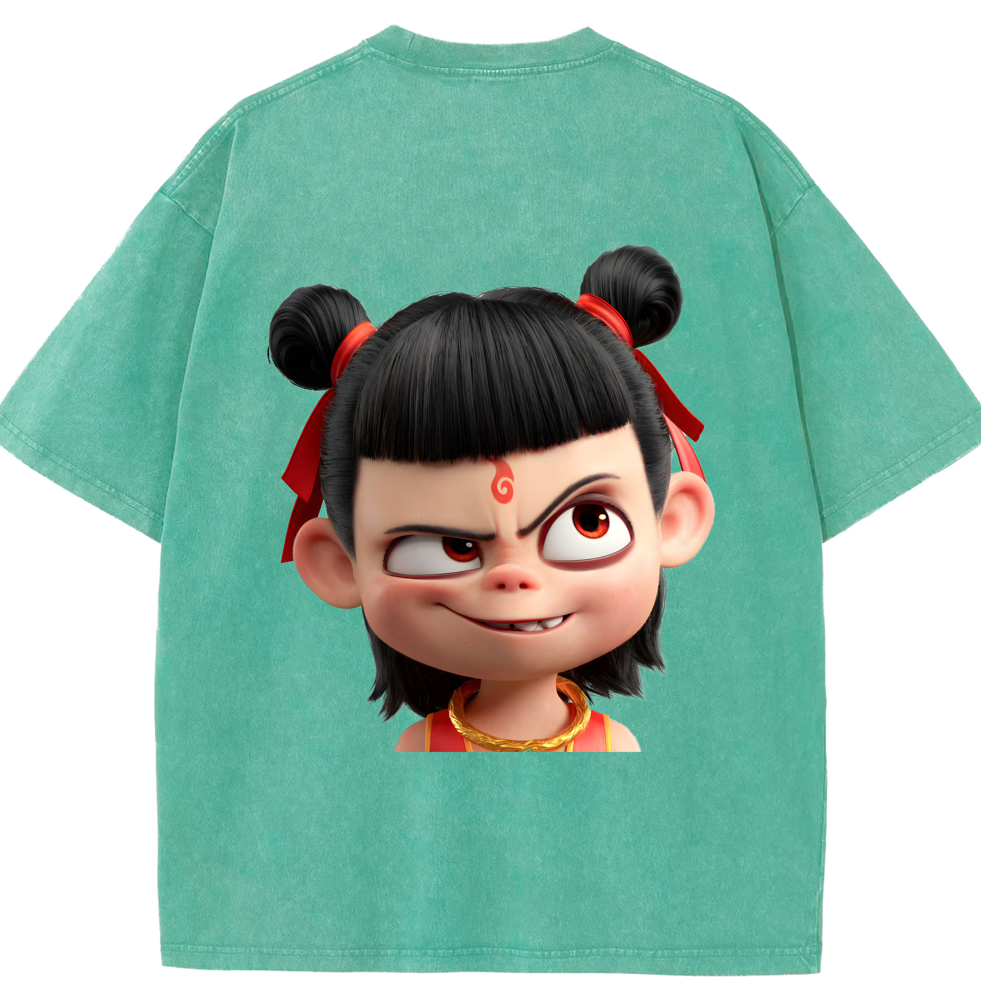 （画像用） Ne Zha 2 ナタ 魔童の大暴れ 綿100% ヴィンテージ風 半袖Tシャツ（背面プリント）
